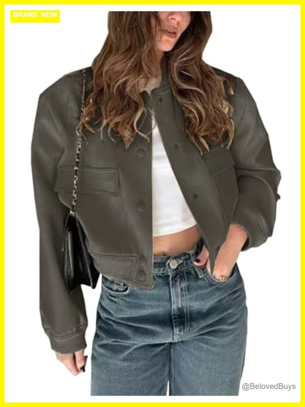 Women's Cropped Bomber Jacket Button Down Varsity Shacket